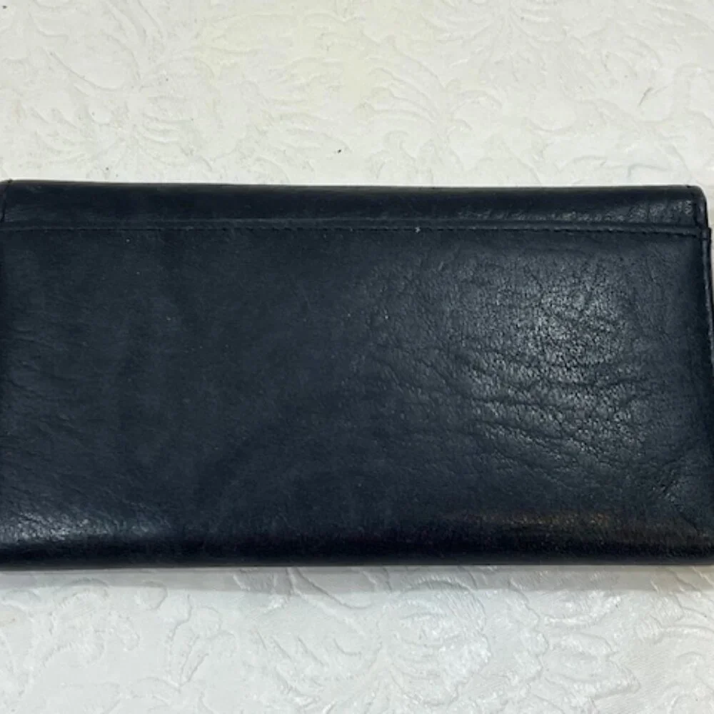 VTG Buxton Black Cowhide Leather Trifold Wallet Credit Card Slots 5.5
